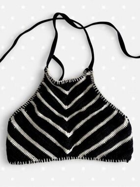Xhilaration Black and White Crochet Halter Bikini Top